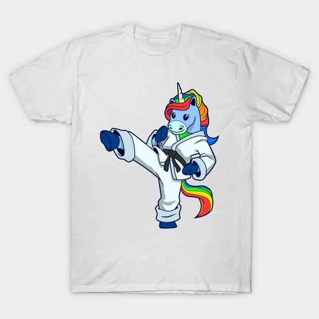 Cartoon unicorn does karate T-Shirt by Modern Medieval Design